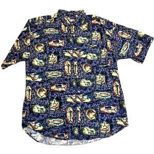 Bimini Bay Fish Themed Camp Shirt‎ Button Front 100% Cotton XL (2762)